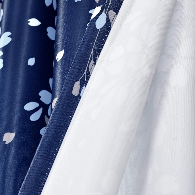 Lush Decor Weeping Flower Light Filtering Window Curtain Panels, Pair, 52" W x 63" L + 2" Header, Navy - Charming Modern Floral Curtains for Living Room, Dining Room, & Bedroom (Pack of 8)