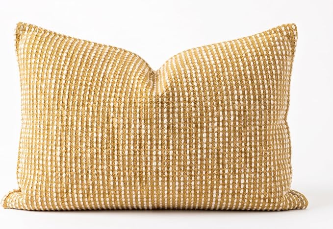 SanVia Cotton Lumbar Pillow Cover 12x20 — Handwoven Jacquard Texture, Fade-Resistant, No Pilling — Hidden Zipper, Decorative Throw Pillow Covers for Couch, Bed — No Insert (Farmhouse, Mustard)