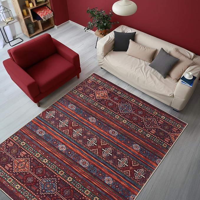 Keen Home Design 48"x72" Rug - Machine Washable Area Rug with Non-Slip Backing, Ideal for Living Room, Dining Room, Bedroom - Vintage, Easy Clean, Durable, Low Pile Rug - (4' x 6')