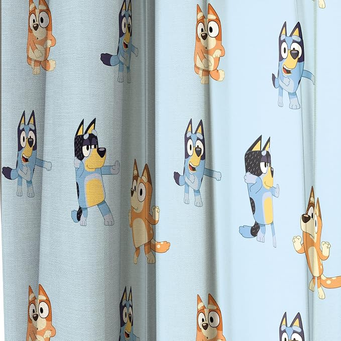 Jay Franco Window Curtains for Kids Bedroom 4-Piece Drape Set with 2 Tiebacks, Blue - Bluey & Bingo, 42" W x 63" L (Pack of 2)