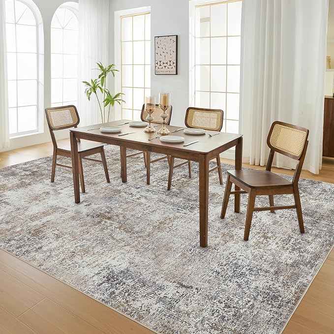 DMOYEST Area Rug Living Room Rugs - 5x8 Abstract Large Soft Indoor Washable Rug Neutral Modern Low Pile Carpet for Bedroom Dining Room Farmhouse Home Office - Brown/Grey/Black