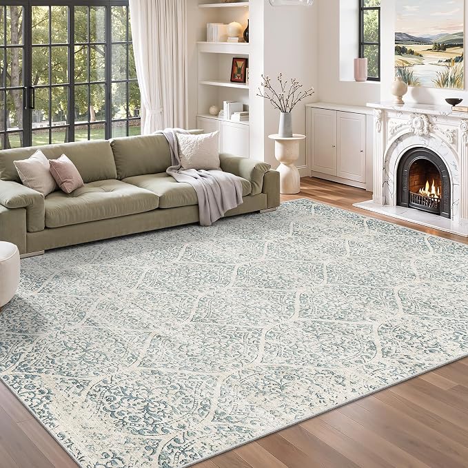 Soalmost 5x7 Area Rugs for Living Room, Moroccan Trellis Washable Soft Rug | Non-Slip Low Pile Rug Soft Throw Carpet for Dining Room Bedroom Home Office Nursery (Teal Blue, 5'x7')
