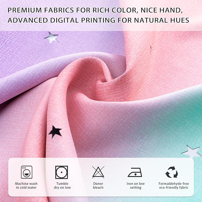 XiDi Blackout Curtains for 84 inches Long, Girls Bedroom Decro, Window Ombre Curtains 2 Panel Sets, Kids Room Unicorn Princess Theme Home Decor Colorful Rainbow Design Pink/Purple/Green