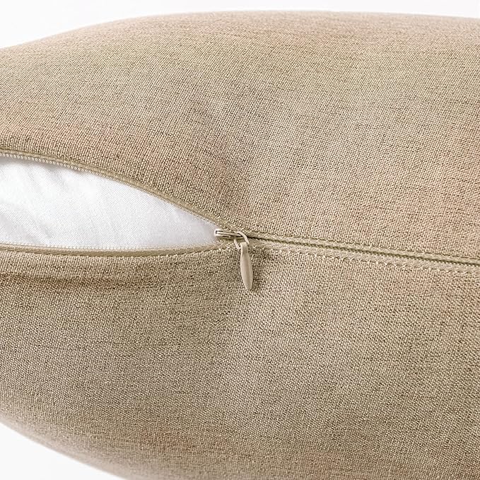 MIULEE Pack of 2 Decorative Outdoor Solid Waterproof Throw Pillow Covers Faux Linen Garden Farmhouse Cushion Cases for Patio Tent Balcony Couch Sofa 18x18 Inch Light Tan