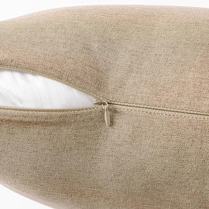 MIULEE Pack of 2 Decorative Outdoor Solid Waterproof Throw Pillow Covers Faux Linen Garden Farmhouse Cushion Cases for Patio Tent Balcony Couch Sofa 20x12 Inch Light Tan