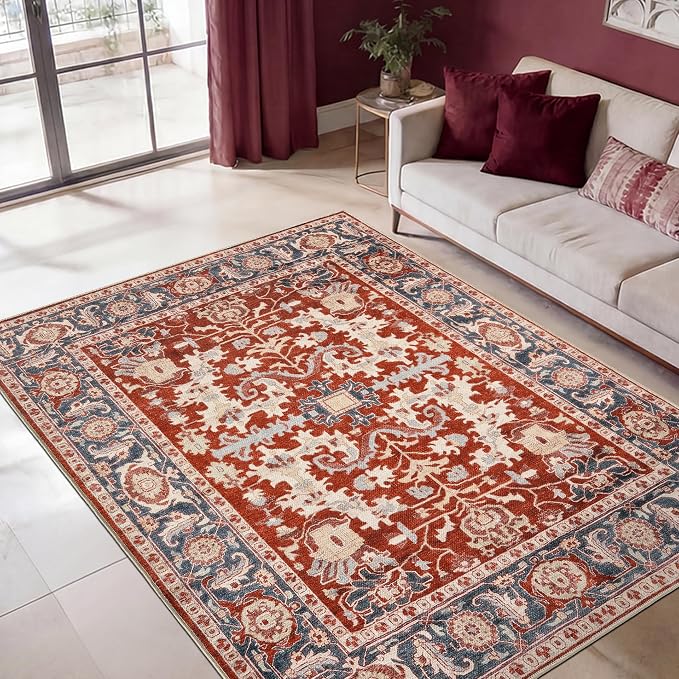 Keen Home Design 48"x72" Rug - Machine Washable Area Rug with Non-Slip Backing, Ideal for Living Room, Dining Room, Bedroom - Vintage, Easy Clean, Durable, Low Pile Rug - (4' x 6')