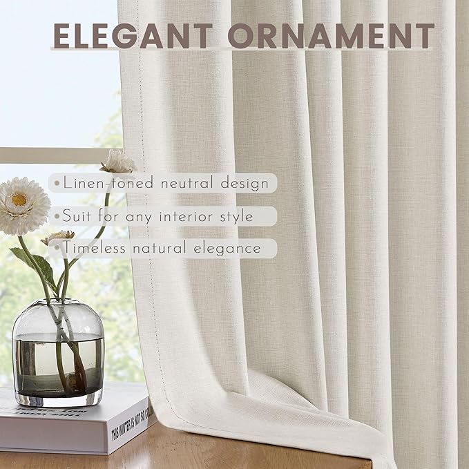 Blackout Curtains 54 Inch Long for Living Room Bedroom, Linen Drapes Ivory Pinch Pleat Room Darkening Thermal Insulated Noise Reducing Black Out Curtain 2 Panels Set with Back Tab