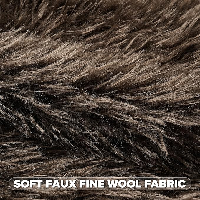 FUTEI Pack of 2 Shaggy Mongolian Faux Wool Throw Pillow Covers 18x18 Inch Soft Fluffy Farmhouse Decorative Cushion Case for Couch Bed Living Room, Dark Coffee