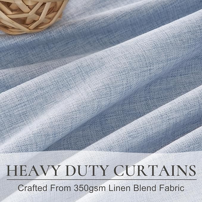 Dusty Blue Blackout Nursery Curtains 90 Inch Length for Kids/Boys Rooms/Bedroom, Floor to Ceiling Track Pleated Window Drapes with Hooks Linen Winter Thermal Coastal Light Blue(50"Wx90"Lx 2Panels)