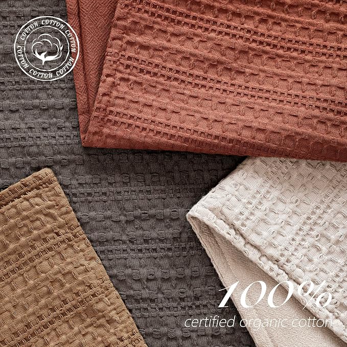 Foindtower Set of 2 Decorative Cotton Waffle Weave Throw Pillow Cover Euro Shams Cushion Covers Accent European Pillowcase For Bed Couch Sofa Bedroom Living Room Home Decor 22×22 Inch Fall Rust Orange