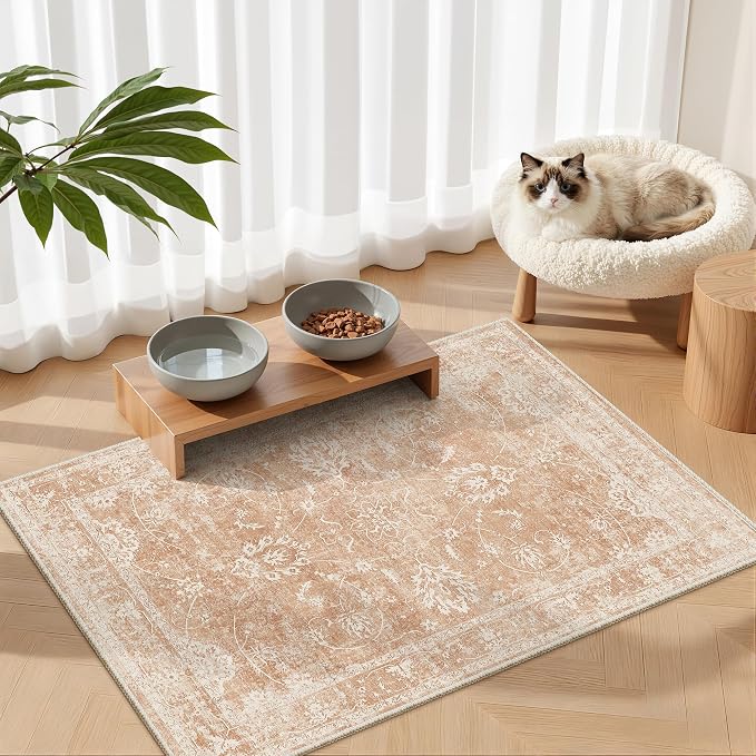 Madane 2x3 Washable Rugs for Entryway, Low Pile Non-Slip Small Area Rug Kitchen Door Mat, Vintage Soft Throw Neutral Rug Floor Mat for Indoor Front Entrance Bathroom Hallway (2 x 3, Jasper Orange)