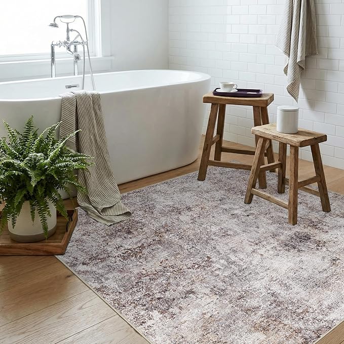 3 Square Area Rug: Washable Low Pile Carpet with Non Slip Backing Pet Friendly Rug for Living Room Bedroom Dining Room Durable Floor Mat for Homes with Kids Or Elderly (Brick Gray,3x3)