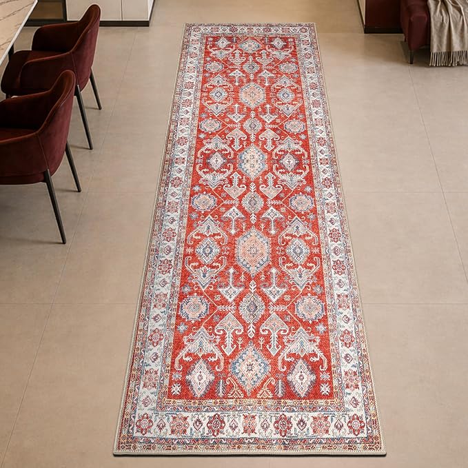 Keen Home Design 30"x120" Rug - Machine Washable Runner Rug with Non-Slip Backing, Ideal for Hallway, Entryway, Kitchen, Laundry Room - Vintage, Easy Clean, Durable, Low Pile - (2'6" x 10')