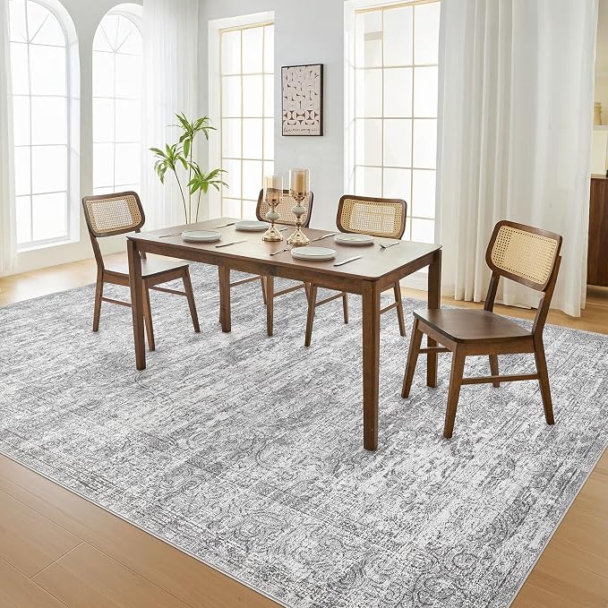 DMOYEST Area Rug Living Room Rugs - 8x10 Abstract Large Soft Indoor Washable Rug Neutral Modern Low Pile Carpet for Bedroom Dining Room Farmhouse Home Office - Vintage Grey