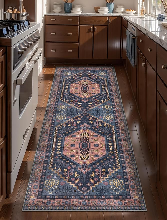 Ciicool 2x5ft Runner Rug, Hallway Wahshable Rugs Vintage Kitchen Carpet for Entrance Bedroom Bedside Living Room Kitchen Laundry Bathroom Decor