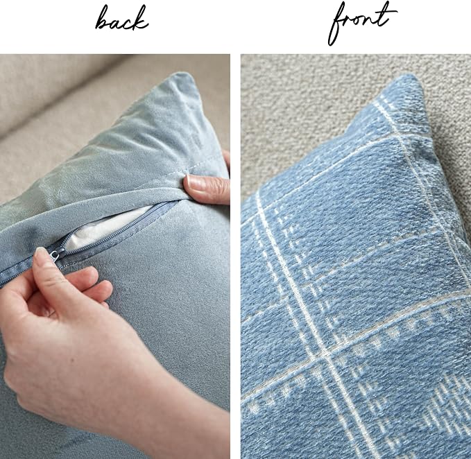 BlissBlush Decorative Lumbar Pillow Covers 12x20 Set of 2, Coastal Blue Chenille Accent Rectangular Throw Pillow Covers for Couch Sofa Living Room Home Décor (Cover Only)