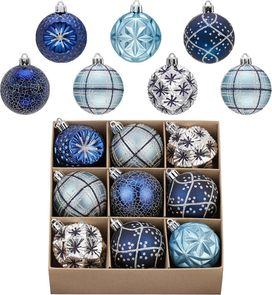 Valery Madelyn Ornaments for Christmas Trees, 9ct 2.36 Inches Navy Blue and Silver Shatterproof Christmas Tree Decorations, Luxury Hanging Ball Ornaments for Xmas Holiday Party Decor