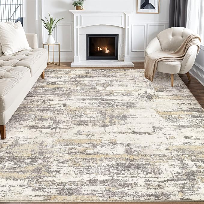 Area Rugs 6x9 Living Room: Washable Large Abstract Modern Neutral Soft Rug Stain Resistant Non-Slip Backing Carpet for Bedroom Dining Room Indoor Nursery Dorm Home Office Decor - Gold Brown