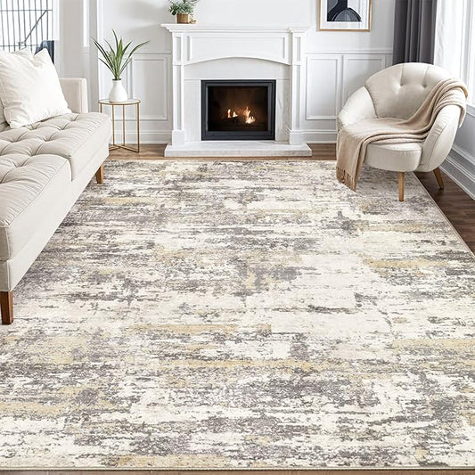 Area Rugs 6x9 Living Room: Washable Large Abstract Modern Neutral Soft Rug Stain Resistant Non-Slip Backing Carpet for Bedroom Dining Room Indoor Nursery Dorm Home Office Decor - Gold Brown