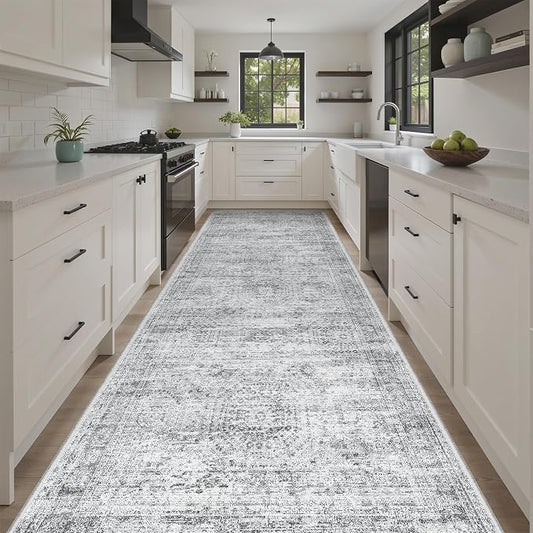Soalmost 4x10 Wide Hallway Runner Rug: Washable Soft Rug Runners for Living Room Bedroom Ktichen, Stain Resistant Low Pile Area Rugs Non Slip Floor Carpet (Grey, 4x10)