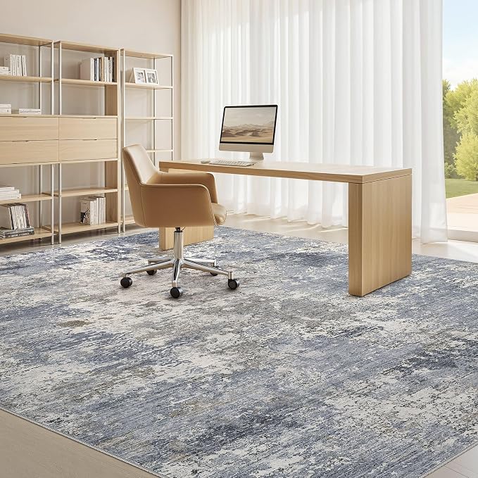 Area Rugs 8x10 Living Room: Washable Large Abstract Modern Neutral Soft Rug Stain Resistant Non-Slip Backing Carpet for Bedroom Dining Room Nursery Home Office Decor - Light Denim Blue