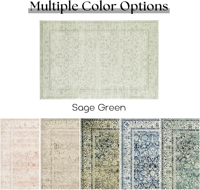 Sage Green Boho Front Door Mat for Indoor Entrance Washable Non Slip Cute Vintage Floral Aesthetic Area Rugs for Entryway Entry 4x6