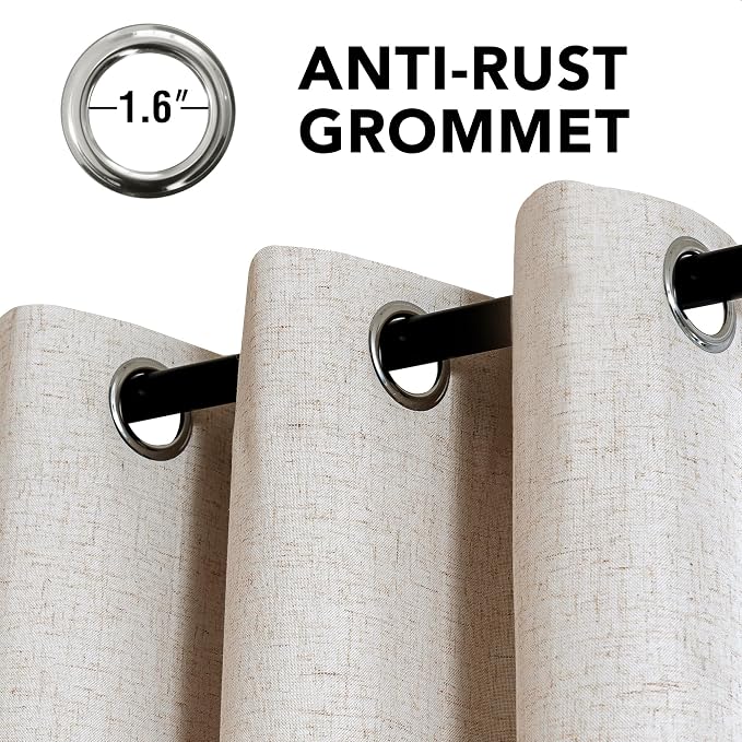 H.VERSAILTEX Linen Curtains 100% Blackout Curtains for Bedroom 120 inch Long Full Light Blocking Nature Linen Blended Window Curtains for Living Room Nickel Grommet (2 Panels, Heathered Natural)