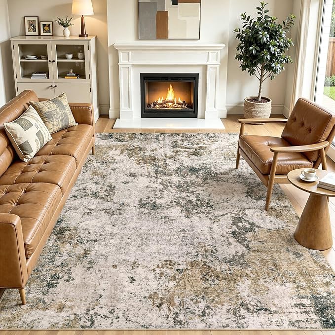 Area Rugs 8x10 Living Room: Washable Large Abstract Modern Neutral Soft Rug Stain Resistant Non-Slip Backing Carpet for Bedroom Dining Room Indoor Nursery Dorm Home Office Decor - Dark Brown