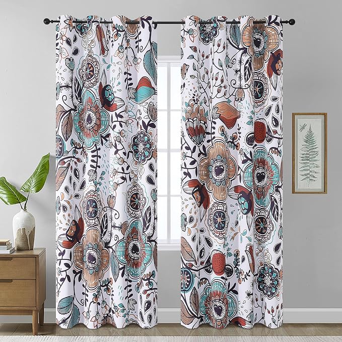 Estelar Textiler Vintage Garden Plants Herbs Print Blackout Curtains Pack of 2,Bohemian Classic Flowers Design for Bedroom Living Room,Grommet Energy Efficient Window Drapes,52x90 Inch