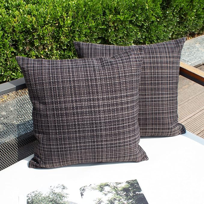 Kevin Textile Outdoor Waterproof Throw Pillow Covers Decorative Farmhouse Water Resistant Cushion Covers for Tent Patio Garden Couch Sofa Pack of 2 24x24 Inch Black