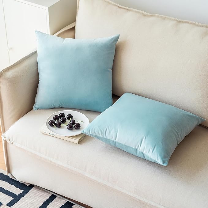 NiNi ALL Decorative Throw Pillow Covers Pack of 2, Velvet Throw Pillow Cases for Couch Pillows Cover Bedroom Living Room Outdoor Pillow Covers 18x18 Inch Baby Blue