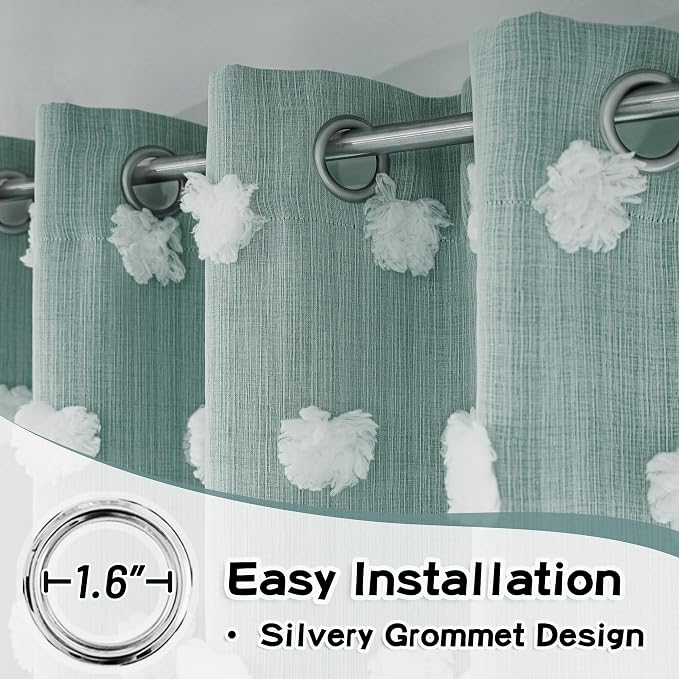 MYSKY HOME Kids Curtains for Boys Bedroom Room Darkening Grommet Double Layer Curtains for Son Room Decor 63 Inches Long White Pom Pom Sheer Blackout Curtains 2 Layers Teal 52 x 63 Inch 2 Panels