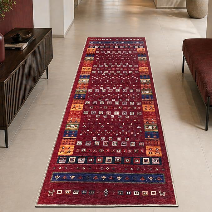 Keen Home Design 30"x84" Rug - Machine Washable Runner Rug with Non-Slip Backing, Ideal for Hallway, Entryway, Kitchen, Laundry Room - Vintage, Easy Clean, Durable, Low Pile Rug - (2'6" x 7')