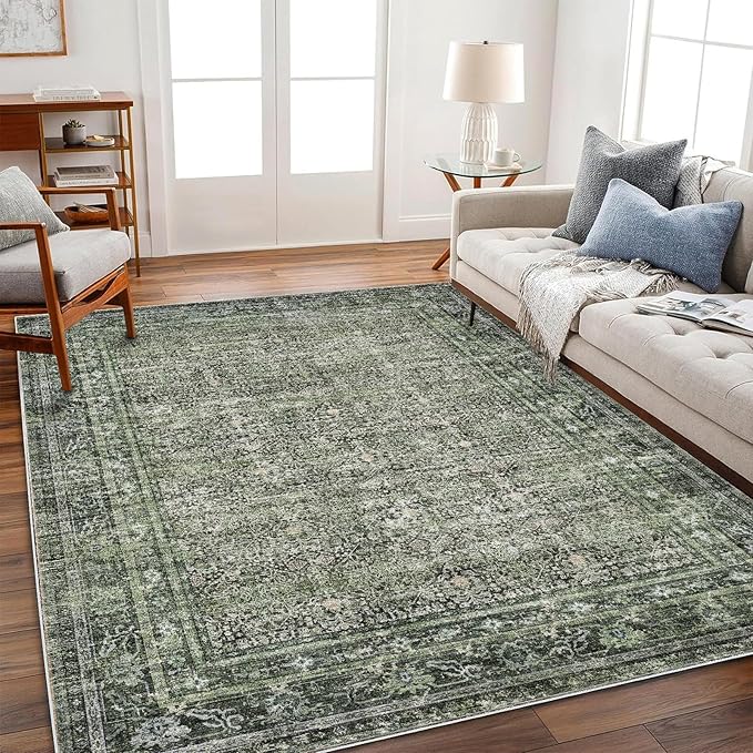 CHAMPLANT Washable Area Rug 10'x14' Boho Design Non-Shedding Easy Care Ideal for High Traffic Areas in Living Room Bedroom Office Coffee Table Kitchen Large Carpet