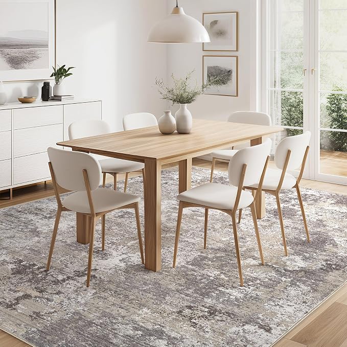 Area Rugs 6x9 Living Room: Washable Large Abstract Modern Neutral Soft Rug Stain Resistant Non-Slip Backing Carpet for Bedroom Dining Room Indoor Nursery Dorm Home Office Decor - Light Brown