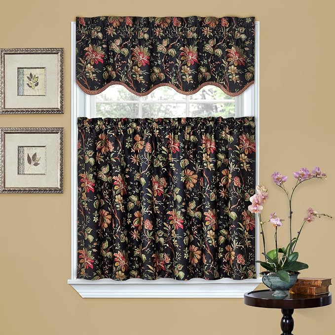 Waverly Felicite Noir Tier Pair - 100% Cotton Sateen - 60" X 36"