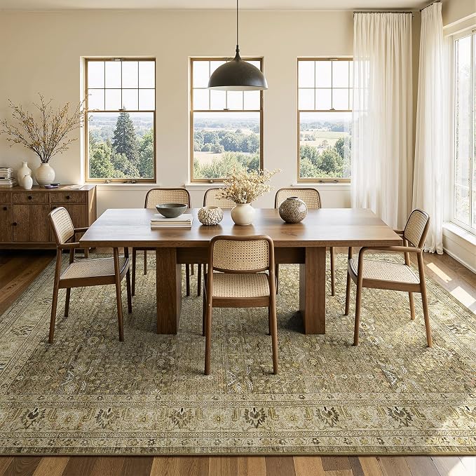 Lofus 8x10 Large Brown Area Rug for Living Room & Bedroom Washable Non-Slip | Soft Boho Vintage Area Rugs for Bedroom Dinning Room Home Office Indoor