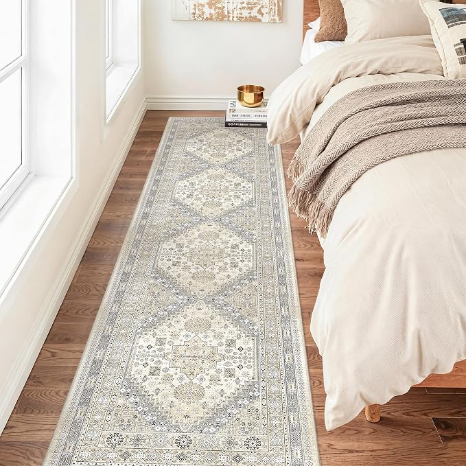 zesthome Rug Runners for Hallways Non Slip - 2x8 Runner Rug for Bedroom, Washable Runner with Rubber Backing, Soft Low-Pile Carpet for Kitchen, Laundry, Bathroom (Beige,2'x8')