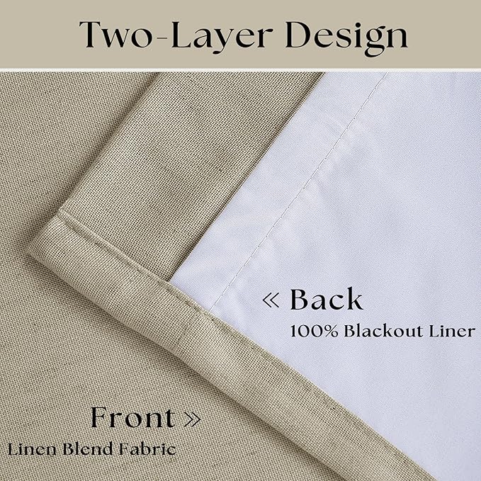Pinch Pleated Blackout Curtains 60 Inches Wide 96 Inches Long for Bedroom Living Room Darkening Linen Blend Large Window Curtains Thermal Soundproof Neutral Drapes Taupe Burlywood Birch 60x96 1 Panel