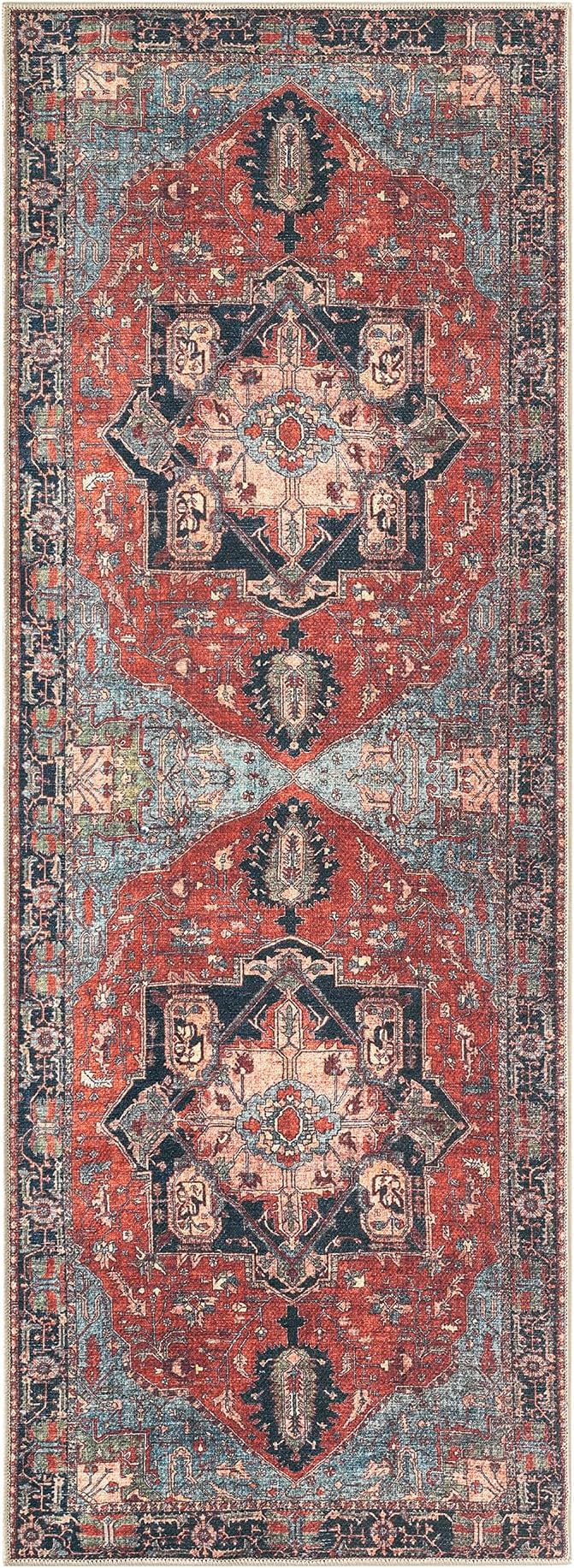 Keen Home Design 30"x84" Rug - Machine Washable Runner Rug with Non-Slip Backing, Ideal for Hallway, Entryway, Kitchen, Laundry Room - Vintage, Easy Clean, Durable, Low Pile Rug - (2'6" x 7')