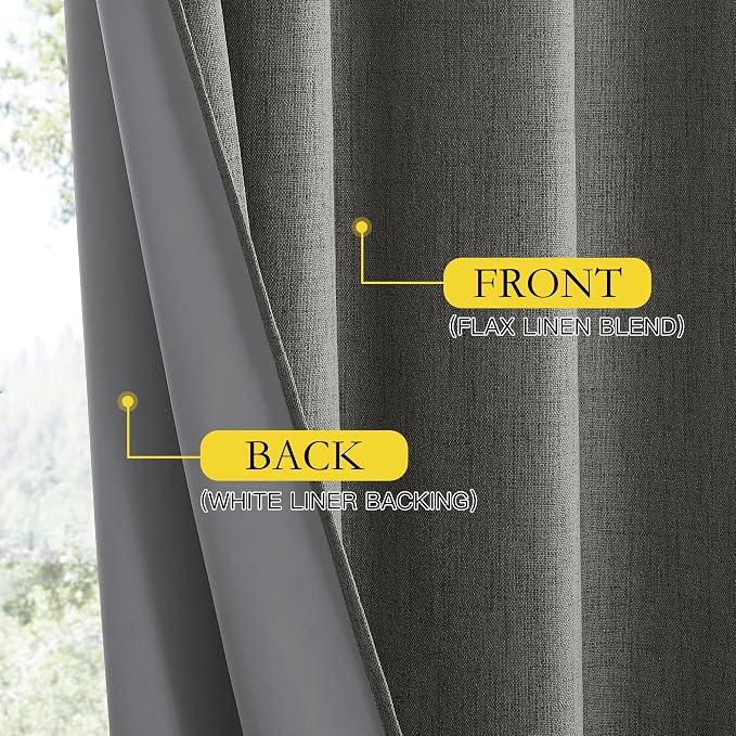 NICETOWN Grizzle Gray Vintage Linen 100% Blackout Curtains for Living Room, Thermal Insulated Curtains 84" Long, Noise Reducing Window Treatment Drapes for Hall Room, 42" Wide Per Panel, Set of 2