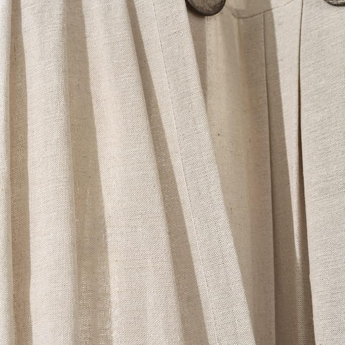 Lush Decor Linen Button Window Curtain Panel, Single, 40" W x 95" L, Dark Linen- Country Curtains - Rustic Decor - Color Block - Modern Farmhouse Curtains