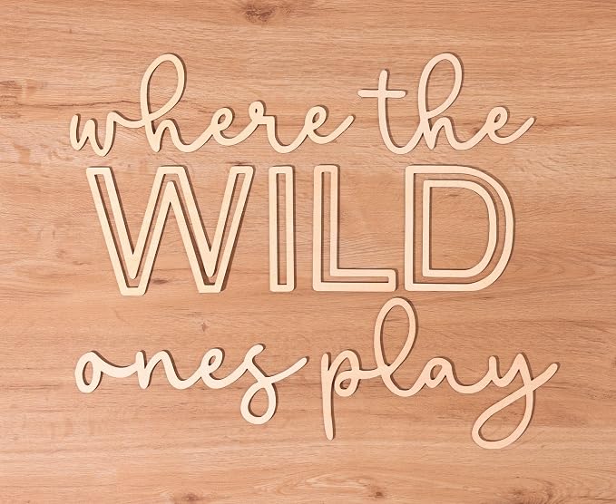 Playroom Wall Decor, 40“ XXL Where The Wild Ones Play Nursery Sign Wooden Wall Art Decoration for Kids Toddler Room Decor Boys and Girls Home Bedroom Word Sign (Wood - Natual Color)