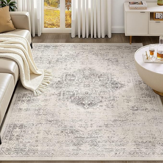 UERMEI 8x10 Area Rug Living Room Rugs - Washable Vintage Soft Large Rug Indoor Floor No Slip Rug Carpet for Bedroom Farmhouse Under Dining Table Home Office Decor - Beige/Camel