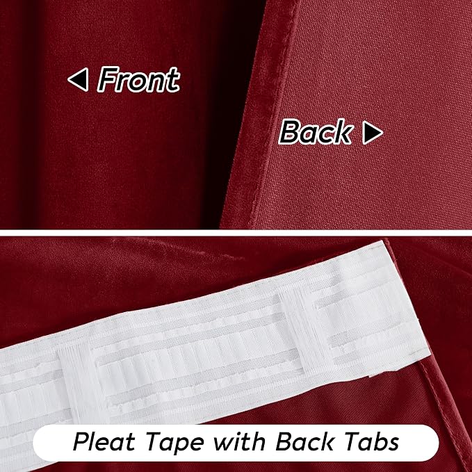 RYB HOME Red Velvet Curtains 84 inches- Room Darkening Curtains Heavy Duty Christmas Backdrops Window Drapes for Living Room Stage Party Decor, Width 52 x Length 96 inch, Red, 2 Panels
