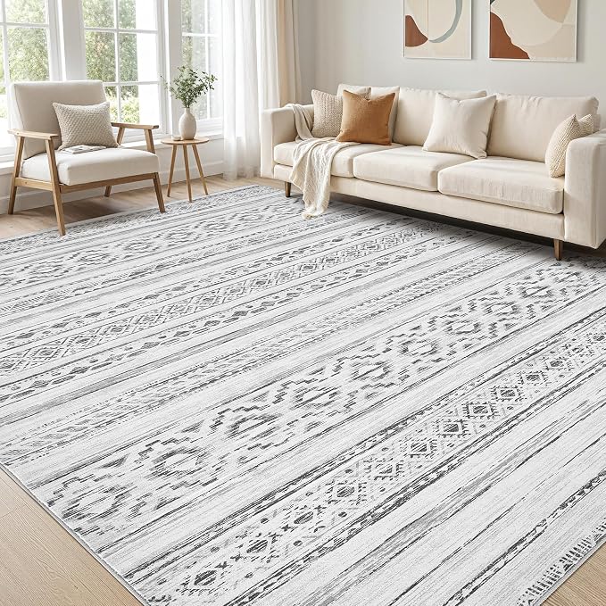 cotiled 5x8 Area Rugs Living Room Rug: Washable Boho Rugs with Non Slip Backing Large Soft Indoor Stain Resistant Carpet for Bedroom Farmhouse Dining Room Lightweight Home Decor Cream Grey