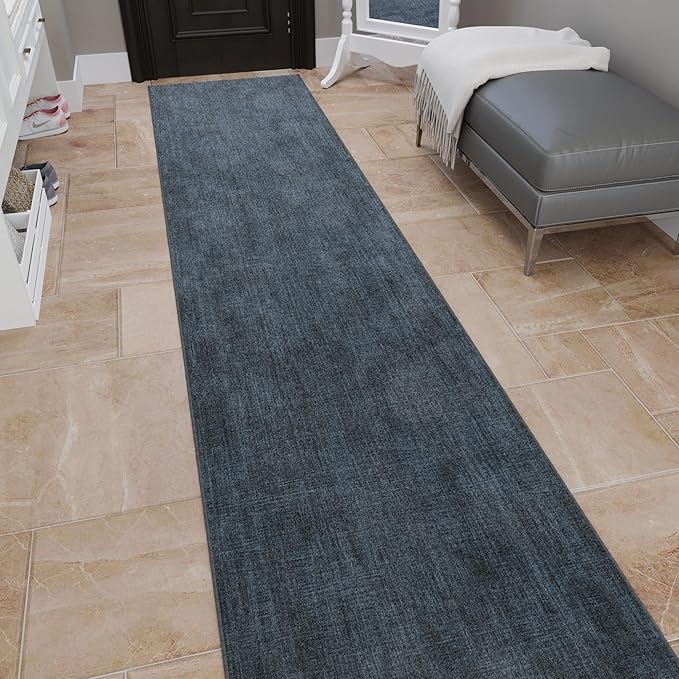Ottomanson Aisle Runner Rug 2'7" x 42' – Soft Non-Slip Rug, Low Pile Carpet for Hallways, Events, Churches & Extra-Long Indoor Spaces, Solid Charcoal Navy