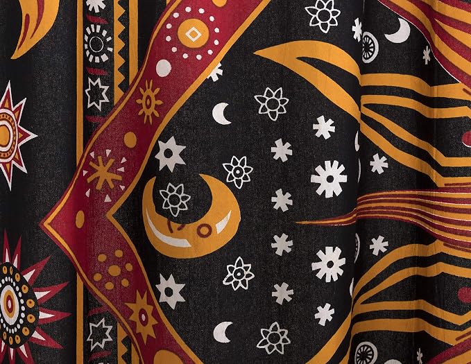 Popular Handicrafts Indian Burning Sun Hippie Mandala Window Curtains - Gypsy Bohemian Sun Moon Beautiful Drapery Bedroom Living Room Balcony Valance Panels Golden