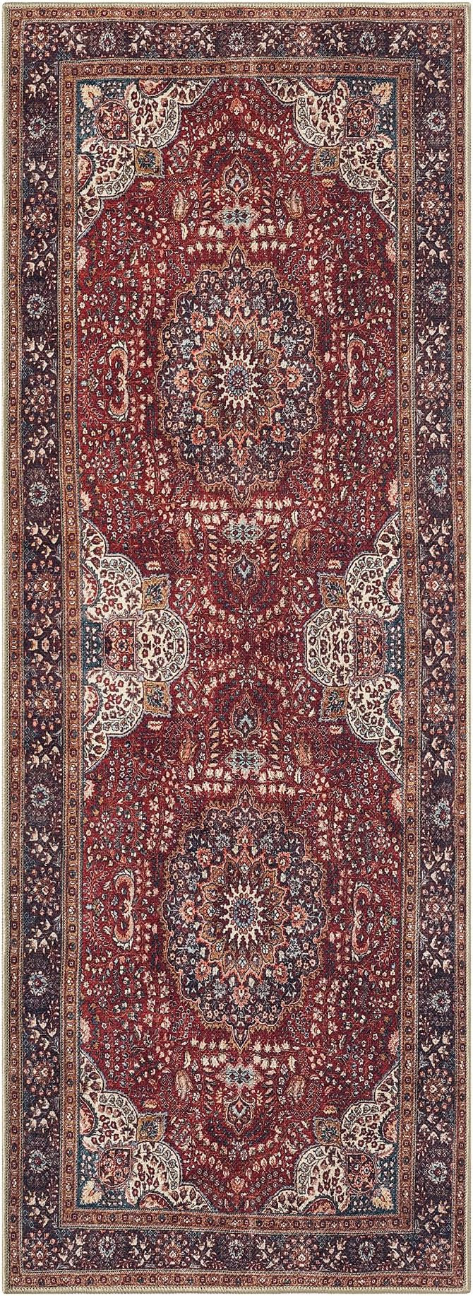 Keen Home Design 30"x84" Rug - Machine Washable Runner Rug with Non-Slip Backing, Ideal for Hallway, Entryway, Kitchen, Laundry Room - Vintage, Easy Clean, Durable, Low Pile Rug - (2'6" x 7')