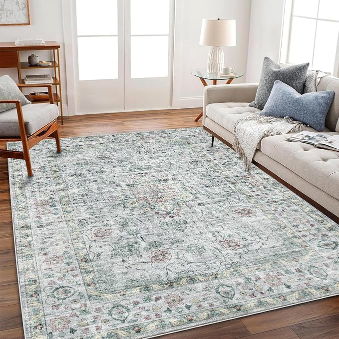 CHAMPLANT Washable Area Rug 9'x12' Boho Design Non-Shedding Easy Care Ideal for High Traffic Areas in Living Room Bedroom Office Coffee Table Kitchen Large Carpet